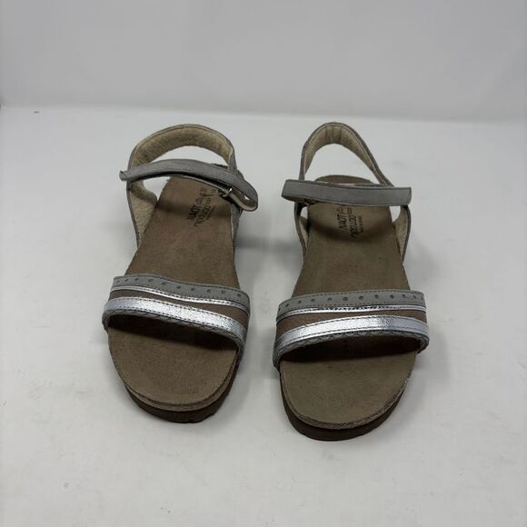 Naot Shoes Womens 37 (US 6) Silver Beverly Leather Hook and Loop Comfort Sandals - Picture 2 of 9